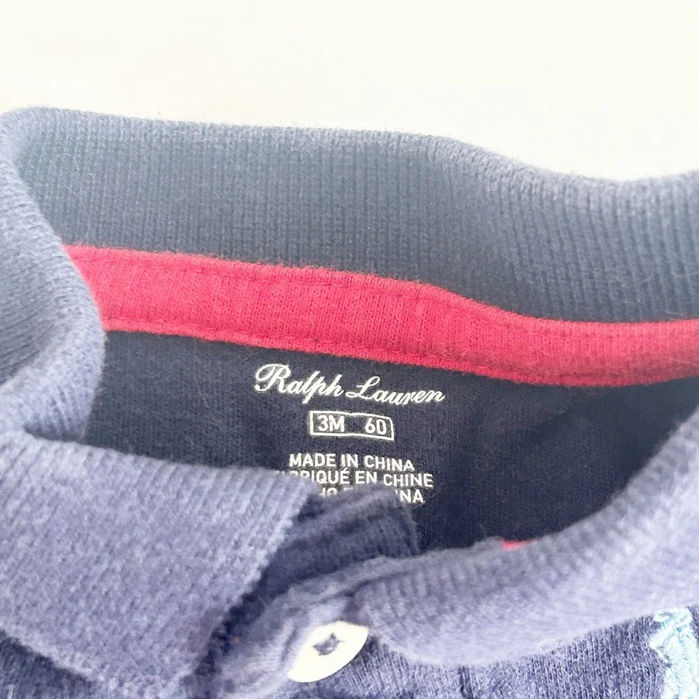 Ralph‎ Lauren Baby Boys Navy Multi Pony Embroidery Preppy Polo Romper Size 3M